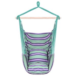 31.5 in. Cotton Hanging Hammock with 2-Pillows in Green