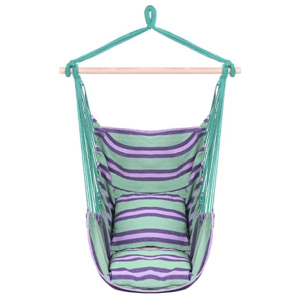 Karl home 31.5 in. Cotton Hanging Hammock with 2-Pillows in Green