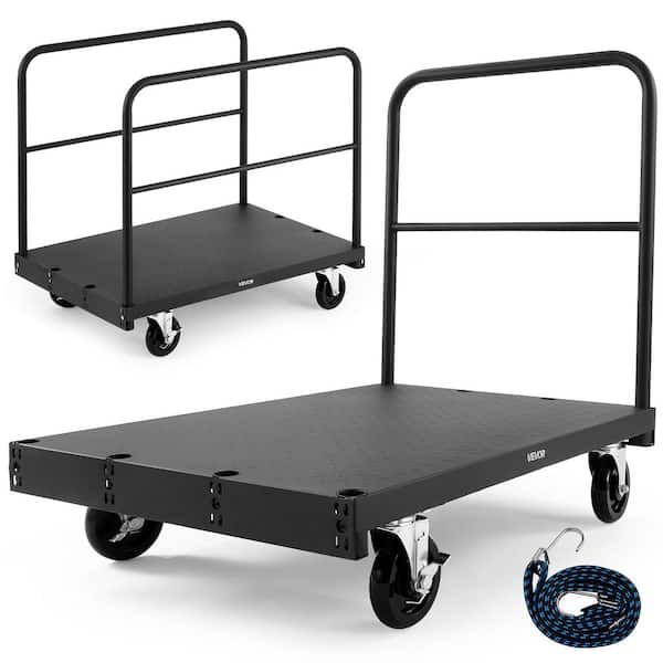 Drywall Cart Dolly with 1800 lbs. Load Capacity, 2-in-1 Steel Panel Truck, 36 x 24 in. 5 in. Casters, 3-Handrails Black