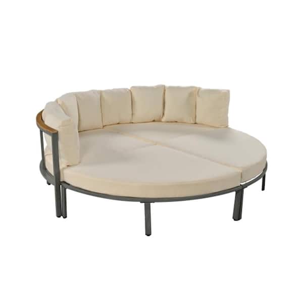 ITOPFOX 4-Piece Black Metal Outdoor Patio Conversation Sectional Seating Set with Beige Cushions and Pillows