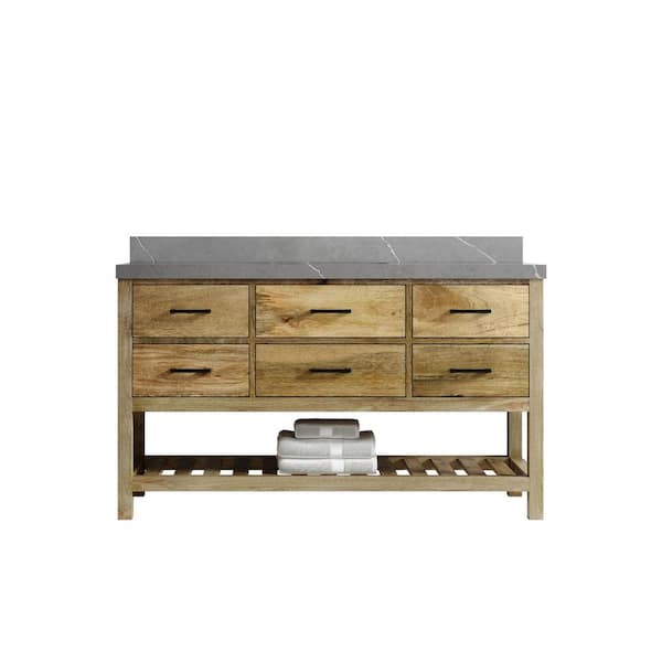 Willow Collections Parker Mango 60 in. W x 22 in. D x 36 in. H Single Sink Bath Vanity in Natural Mango with 2 in. Piatra Quartz Top
