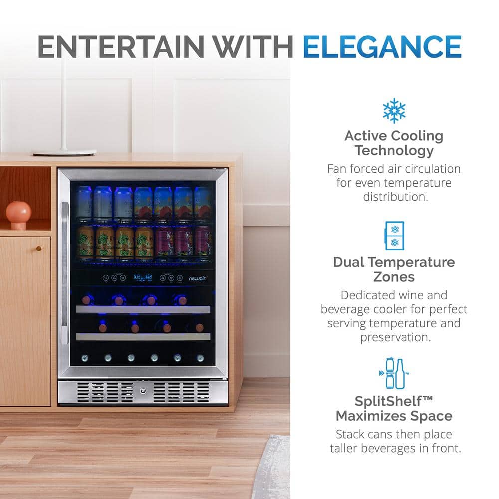 Stainless Steel Dual Zone 20-Bottle and 70-Can Beverage Refrigerator