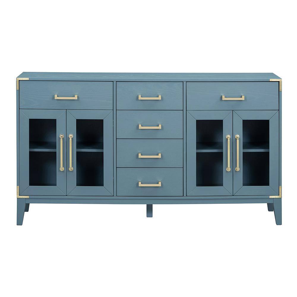 60 in. W x 15.9 in. D x 34.2 in. H Antique Blue Linen Cabinet Sideboard wit