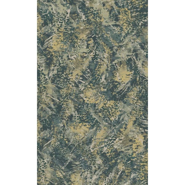 Walls Republic Teal Gold Feather Like Textured Abstract Print Non Woven Non-Pasted Textured Wallpaper 57 Sq. Ft.