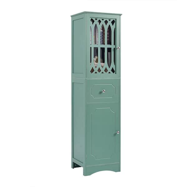 Unbranded 16.50 in. W x 14.20 in. D x 63.80 in. H Green Freestanding Tall Bathroom Linen Cabinet with Drawer and Adjustable Shelf