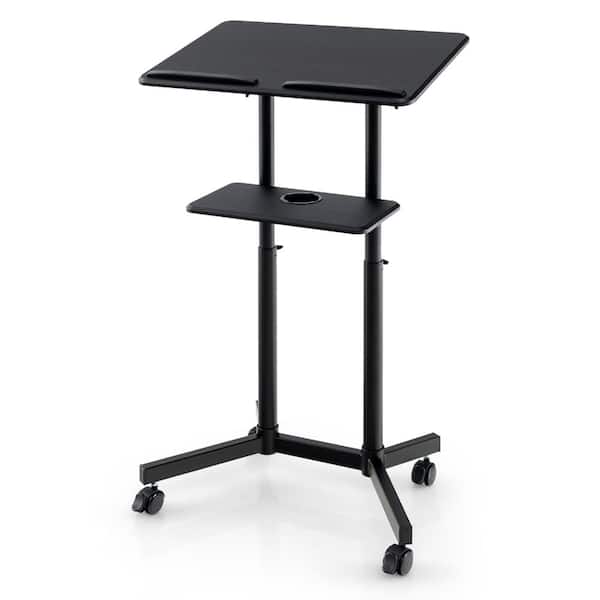 23.5 in. Black Mobile Lectern Podium with Tilting Top and Storage Tray Height Adjustable 41 in.-50.5 in.