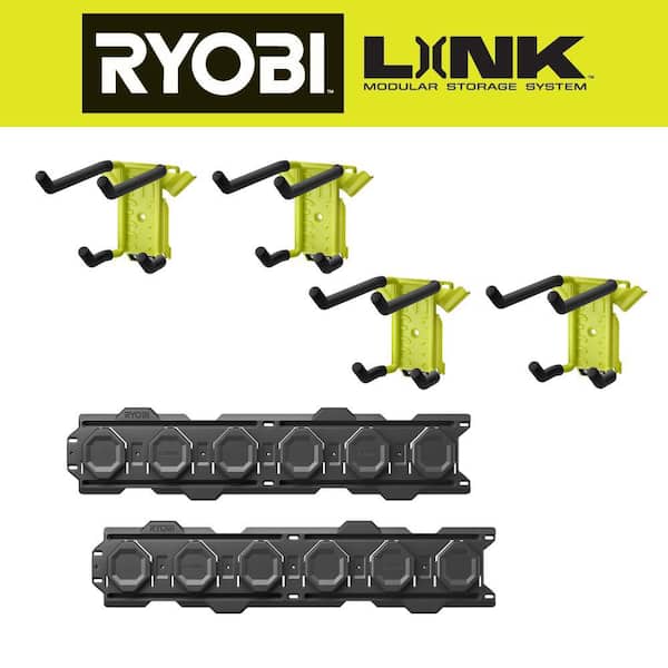 RYOBI LINK Double Hook (4-Pack) with Wall Rail (2-Pack)