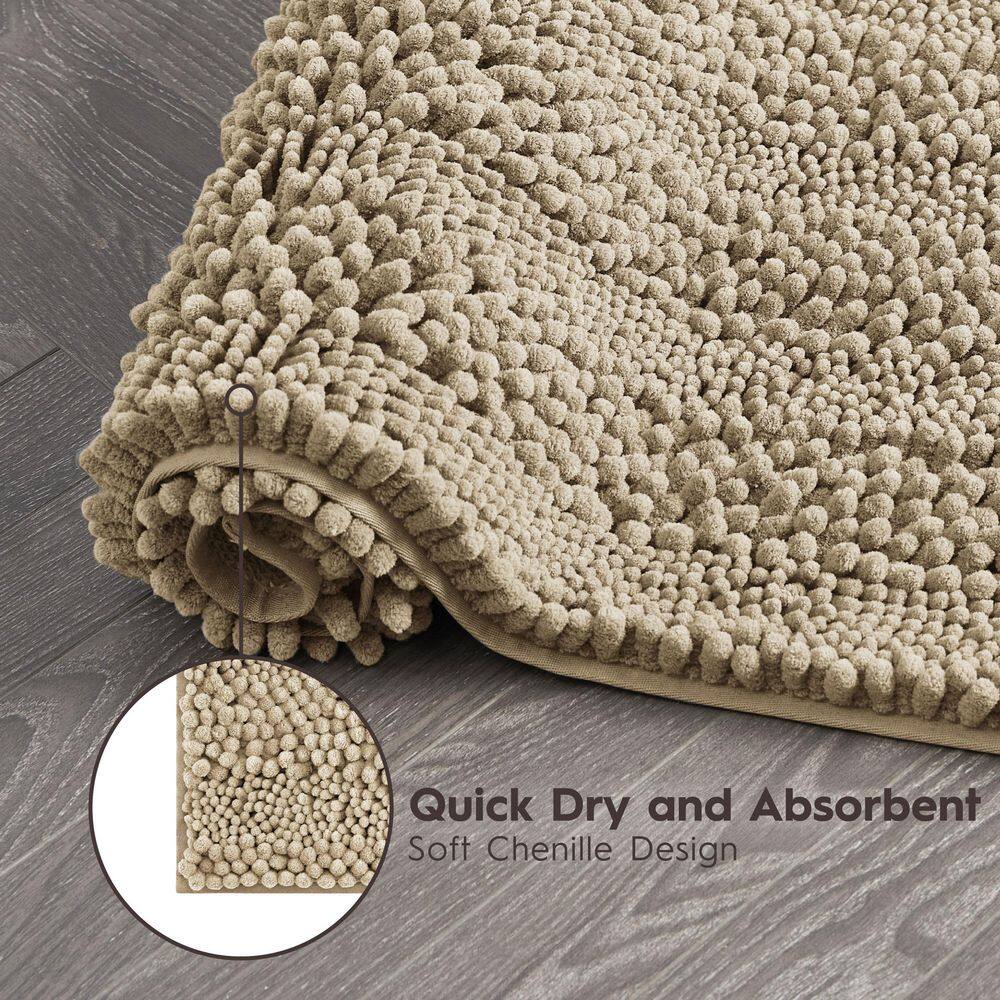 Tan Chenille Non-Slip Bath Mat with TPR Backing