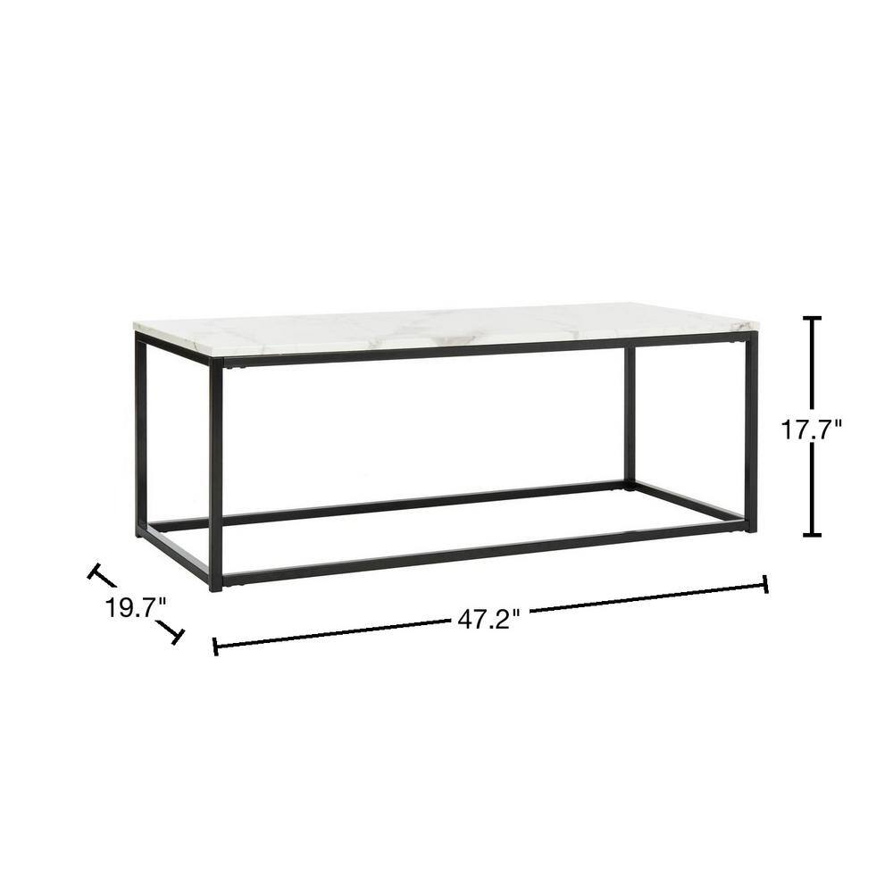 Transitional White and Grey Marble Rectangular Coffee Table