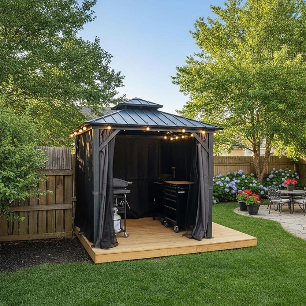 PURPLE LEAF 8 ft. x 8 ft. Gray Aluminum Hardtop Gazebo Canopy with