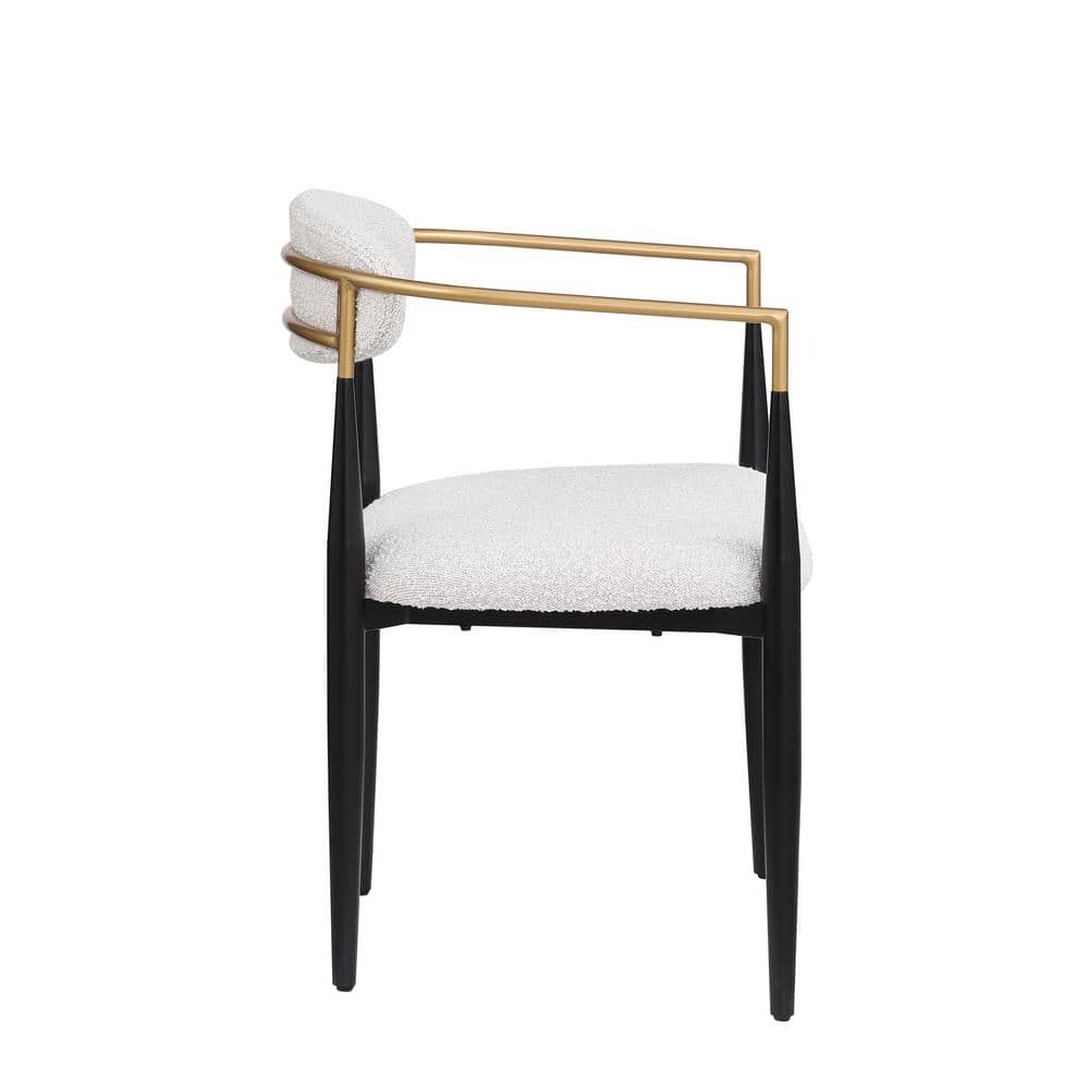 Beige Boucle Upholstered Side Chair with Black Metal Legs