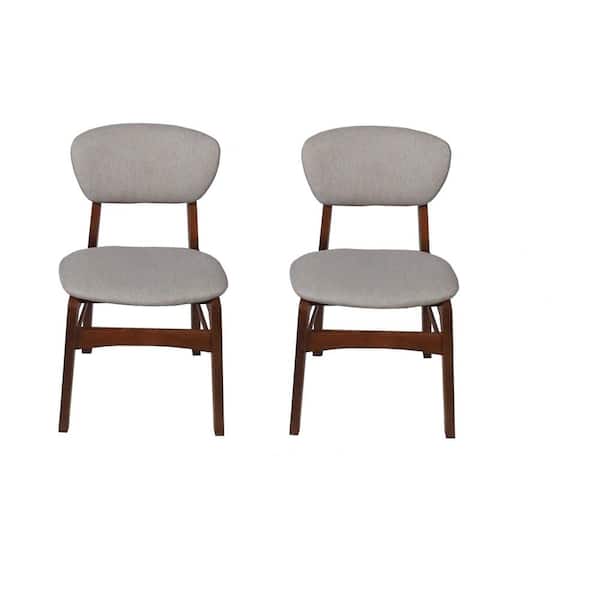 Unbranded LilyB Grey Rubber Wood Fabric Dining Chair with Brown Leg (Set of 2)