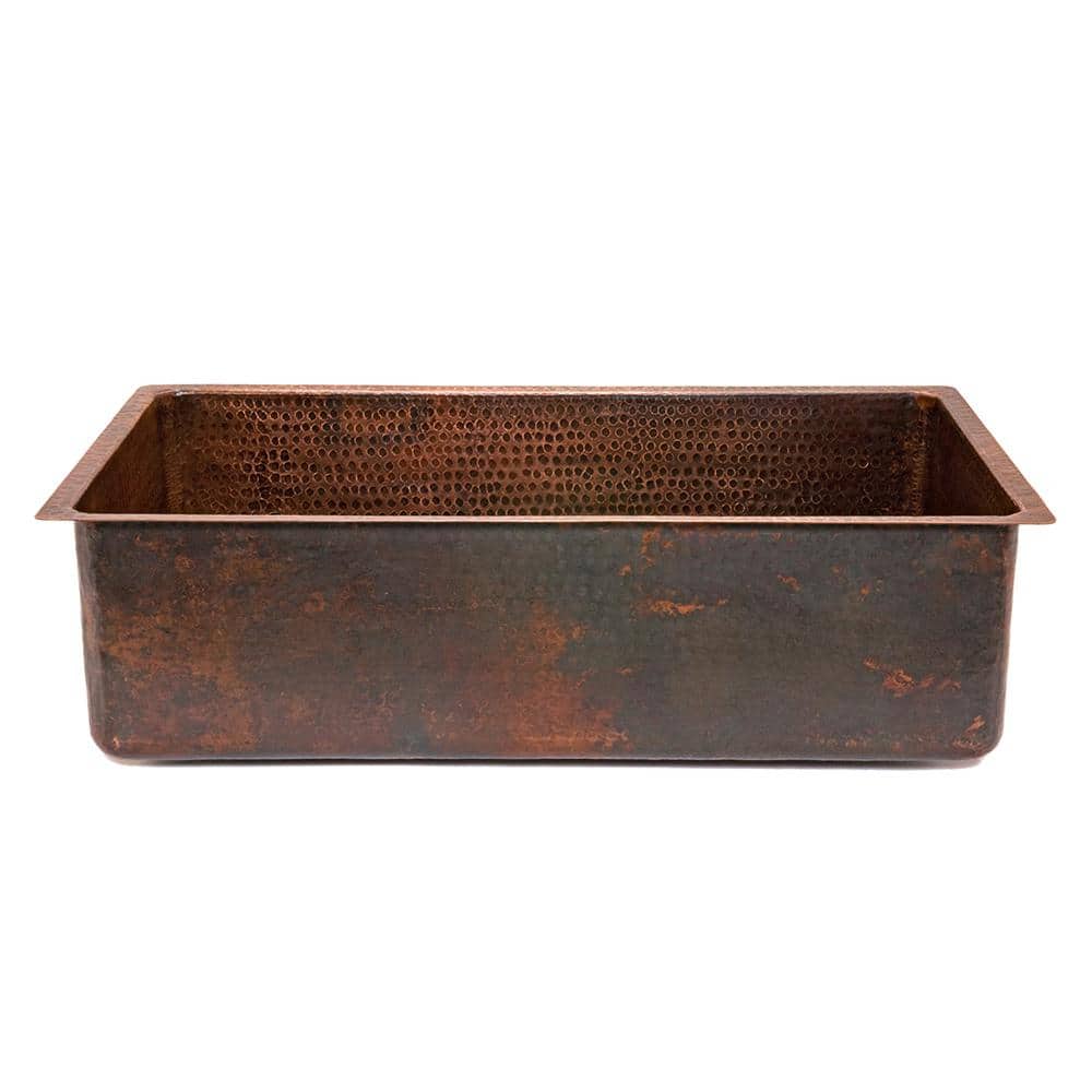 33" Hammered Copper Single Basin Drop-In Kitchen Sink