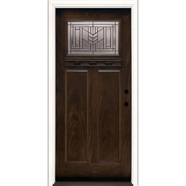 Feather River Doors 37.5 in. x 81.625 in. Phoenix Patina Craftsman Stained Chestnut Mahogany Left-Hand Inswing Fiberglass Prehung Front Door