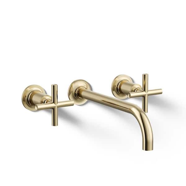 Purist 2 Handle Wall Mounted Faucet with Handles and Ceramic Disc Valves in Polished Gold (Vibrant French Gold)
