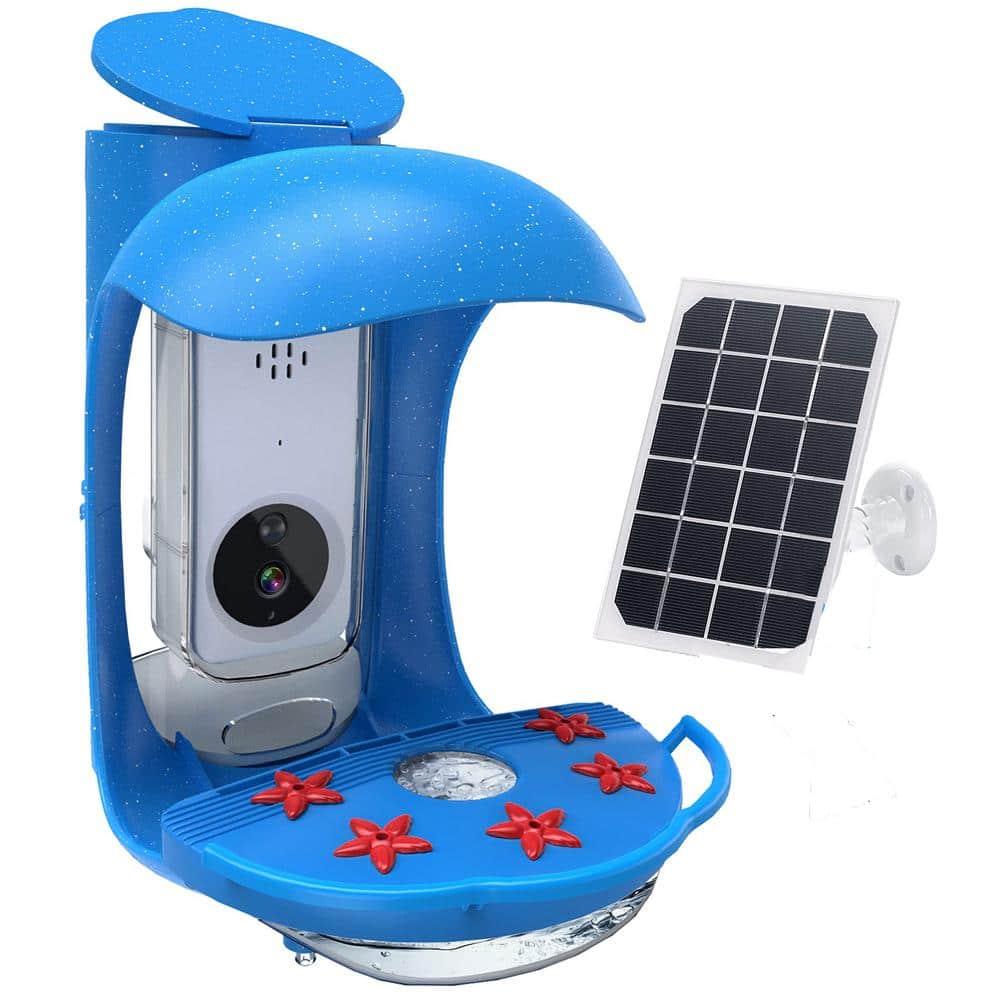 Ideal Solar Blue Plastic Hanging Humming Bird Nectar Feeder-6.7 oz. with Ai