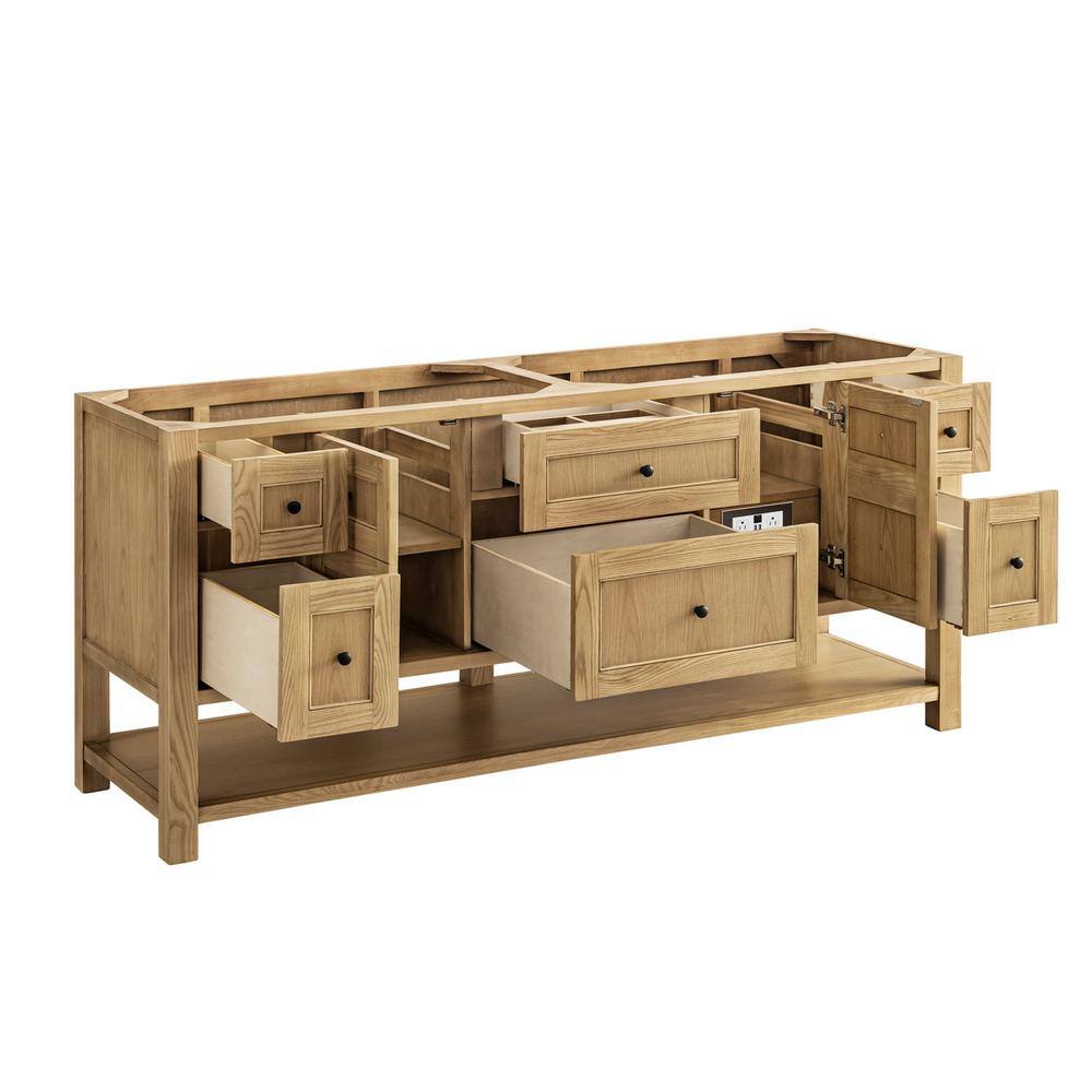 Breckenridge 72" Light Natural Oak Double Vanity Base with Matte Black Knobs