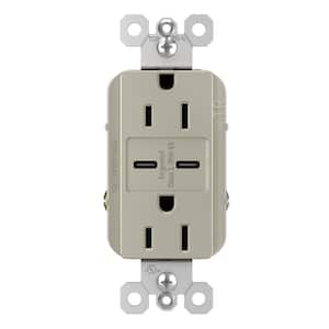 radiant 15 Amp 125-Volt Decorator Duplex Outlet with 6.0 Amp Type C/C USB, Nickel