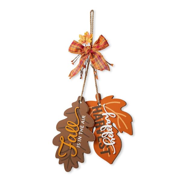24.5 in. Fall Wooden Christmas Maple Leaves with Bowknot Door Hanger