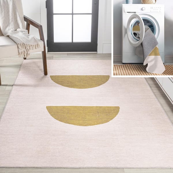 Luola Minimalist Geometric Machine-Washable Cream/Yellow 9 ft. x 12 ft. Area Rug