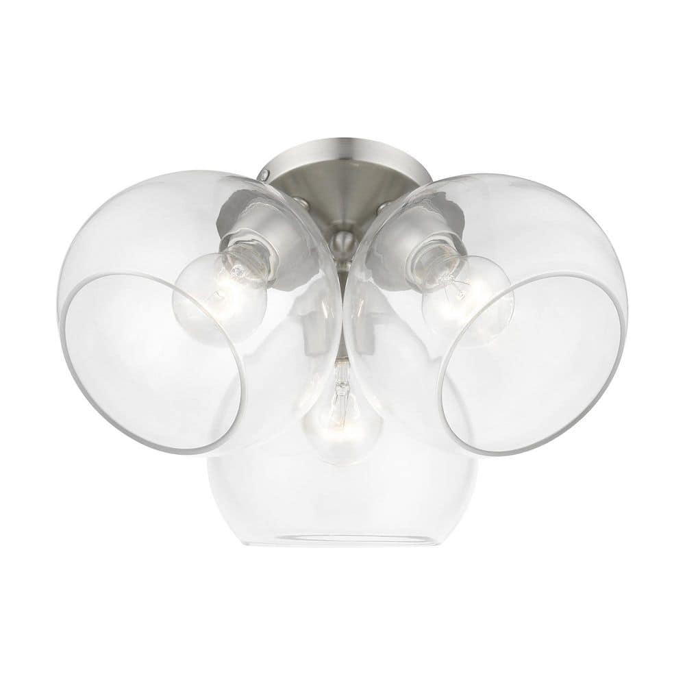 Catania Brushed Nickel 3-Light Semi-Flush Mount with Clear Glass