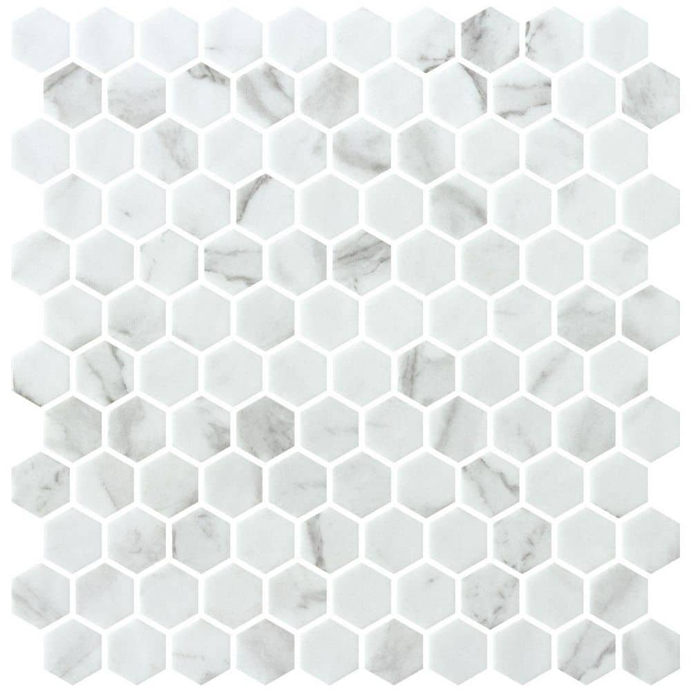 Vargal Eivor Blue 1 in. x 1 in. Honeycomb Marble Look Glass Hexagon Wall an