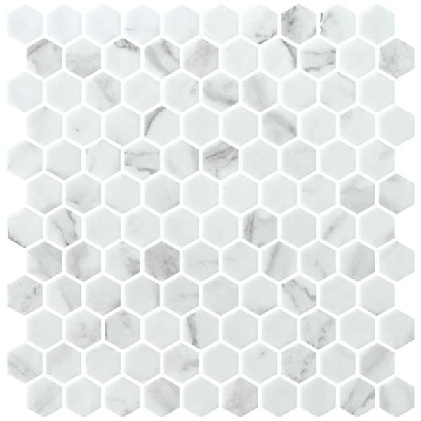 ANDOVA Vargal Eivor Blue 1 in. x 1 in. Honeycomb Marble Look Glass Hexagon Wall and Floor Mosaic Tile (10.37 sq. ft. /Case)