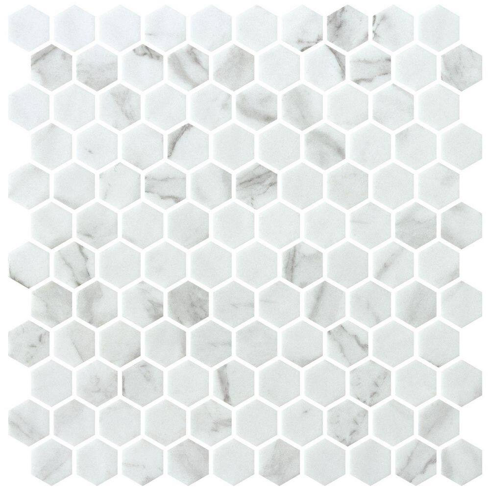 Vargal Eivor Blue 1-in. x 1-in. Honeycomb Marble Look Glass Hexagon Wall an