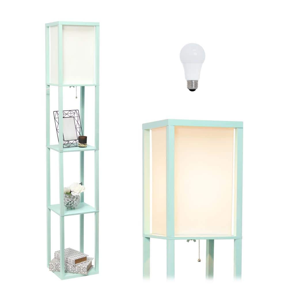Aqua Painted Three Shelf Floor Lamp with White Shade