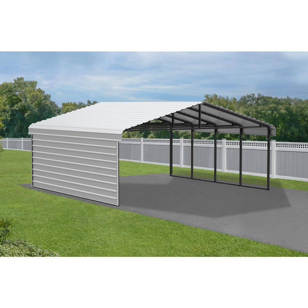 20' x 20' Eggshell Galvanized Steel Carport Kit with Black Frame