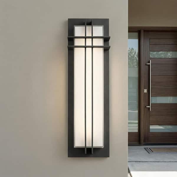 Manhattan 1-Light Textured Black Outdoor Hardwired Wall Lantern Sconce with Integrated LED (1-Pack)
