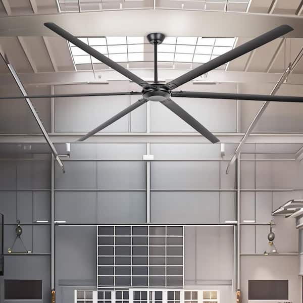 10 ft. Indoor/Outdoor Matte Black Downrod Mount Windmill HVLS Industrial Ceiling Fan with Remote Control and DC Motor