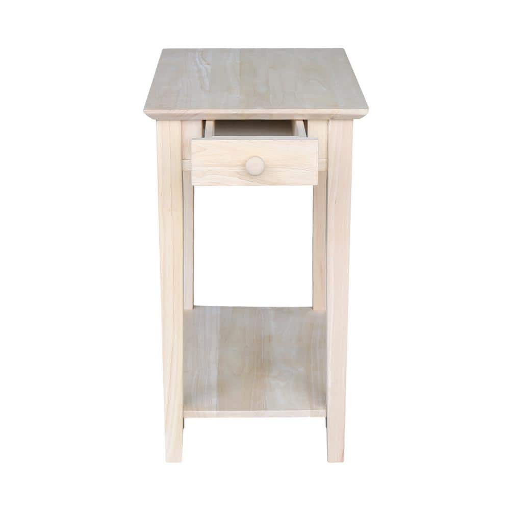 Unfinished Solid Wood Narrow End Table with Storage Drawer