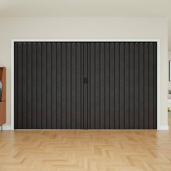 120 in. x 80 in. Black Woodgrain Vinyl PVC Accordion Door, Interior Folding Doors with Installation Hardware