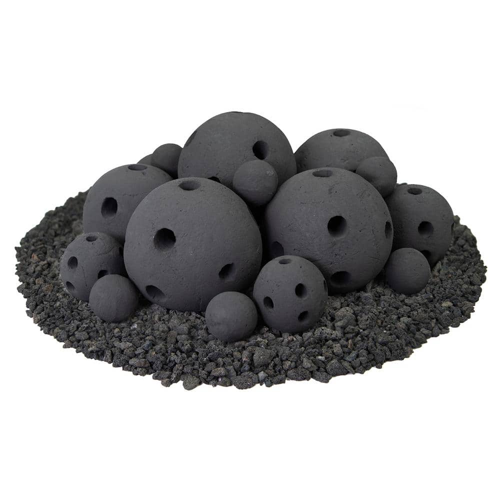 Mixed Set of 18 Hollow Ceramic Fire Balls in Midnight Black