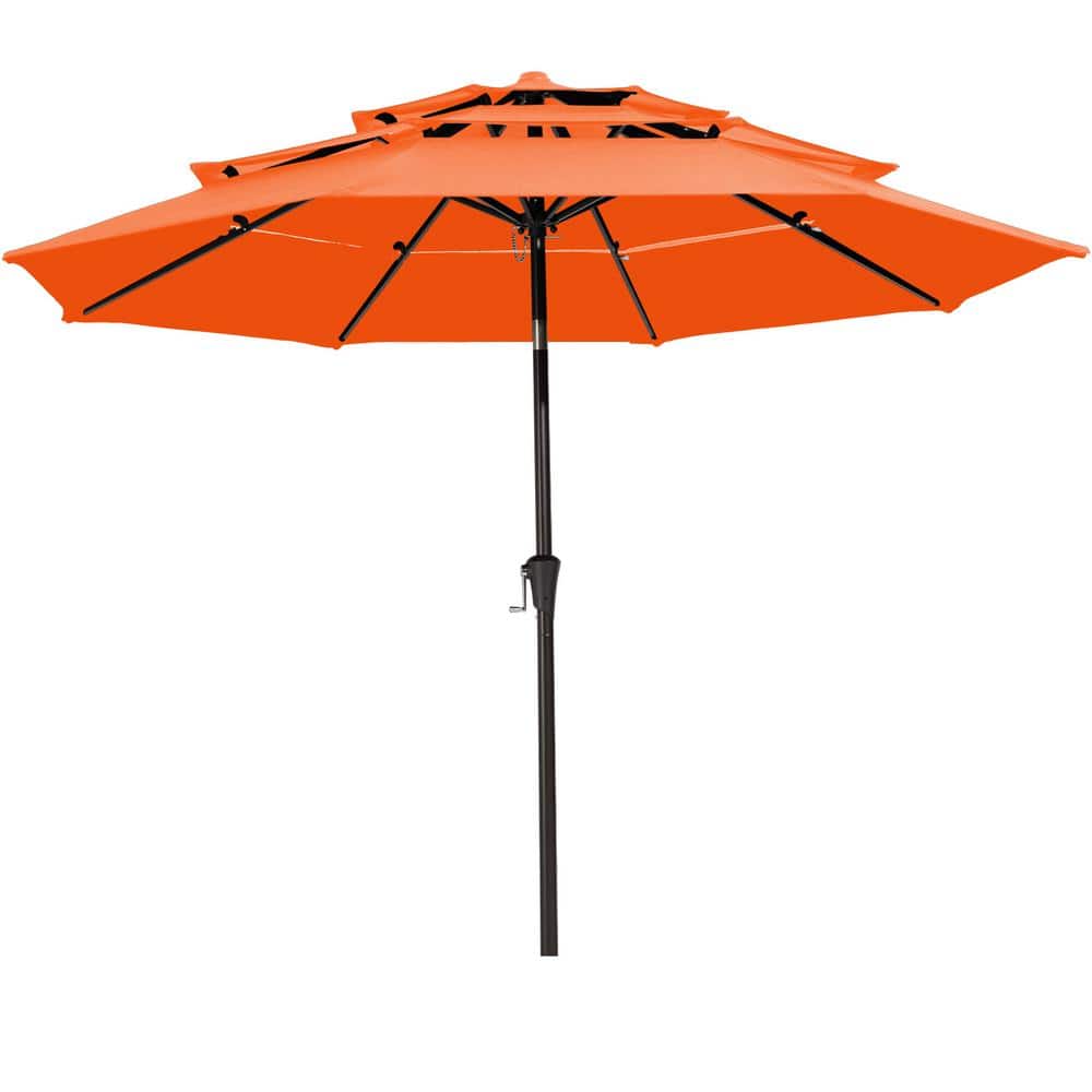 JEAREY 3Tier 9 ft. Steel Crank Lift Market Patio Umbrella in Orange 3C9ZZSOe The Home Depot