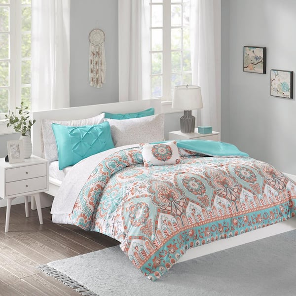 Intelligent Design Avery 6-Piece Aqua Twin Comforter Set with Bed Sheets