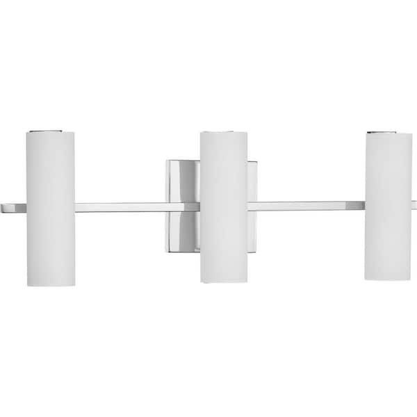 Progress Lighting Colonnade LED Collection 3-Light Polished Chrome Etched White Glass Luxe Bath Vanity Light