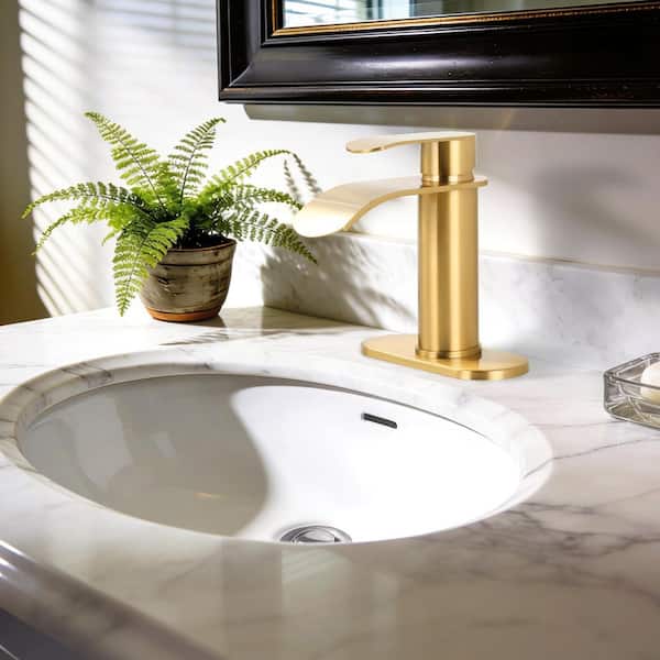 Single Handle Single Hole Bathroom Faucet with Pop-Up Drain Included in Gold