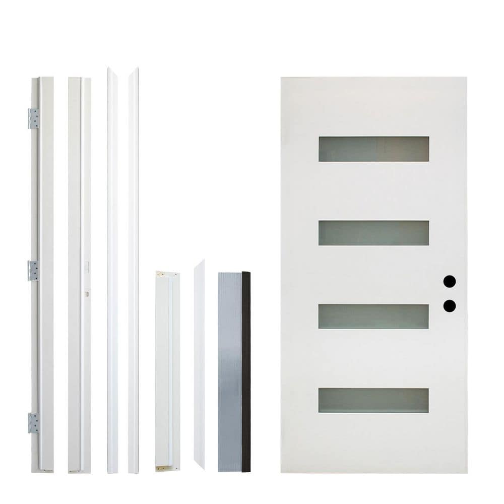 36 x 80 in. Fiberglass Entry Door,White Finish,4-Lite Frosted Glass,LH Inswing,Kit with Quick Assemble Jamb,Knock-Down price history on PriceWatchPro