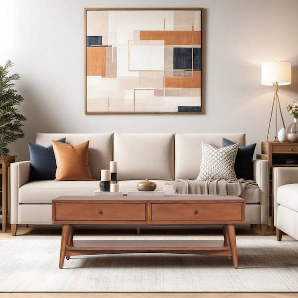 Flynn 48" W Brown Rectangle Wood Coffee Table with Drawers