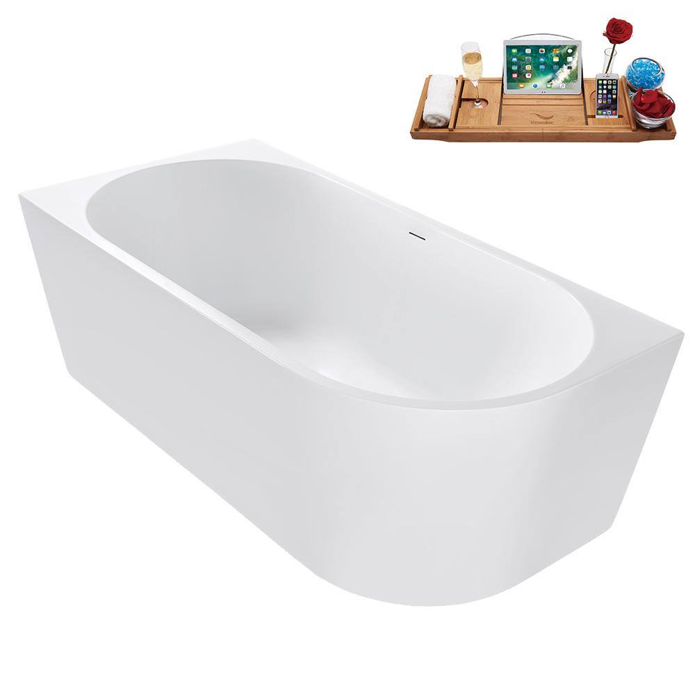 67" Glossy White Acrylic Freestanding Tub with Brushed Gold Trim