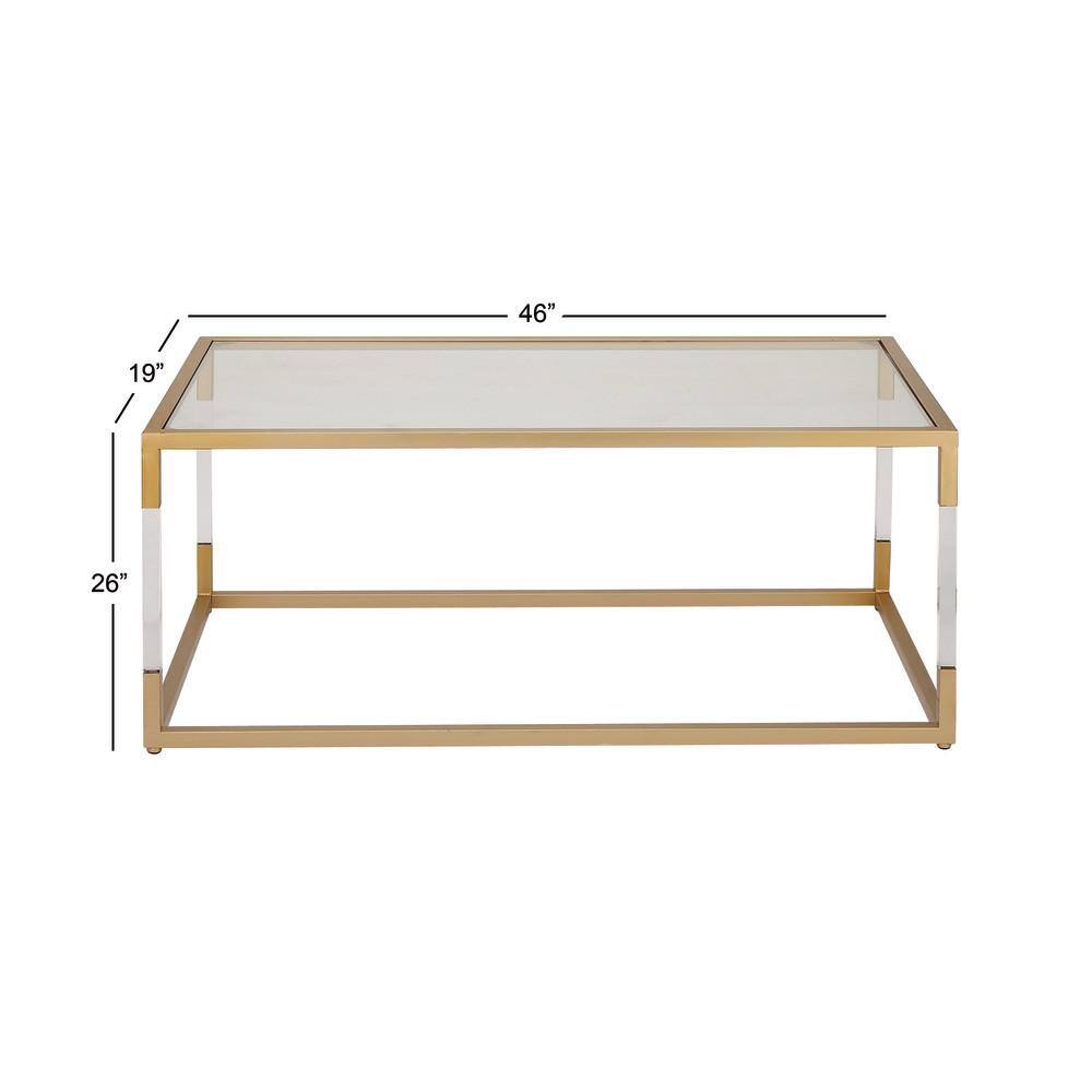 Elegant Gold and Clear Rectangular Outdoor Coffee Table with Acrylic Legs