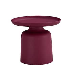 19 in. Dia x 17 in. Height Wine Red Plastic Outdoor Round Side Table for Garden, Lawn, Porch, Balcony