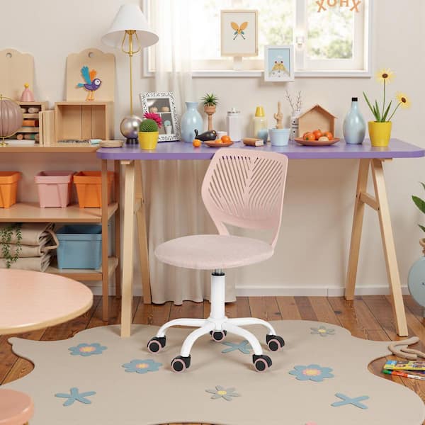 CARNAT Blush Pink Ergonomic Kids Desk Chair Adjustable Height Swivel Study Chair with Breathable Plastic Back