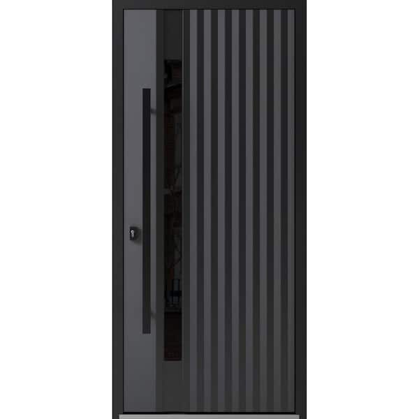 0144 36 in. x 80 in. Right-hand/Inswing Tinted Glass Grey Steel Prehung Front Door with Hardware