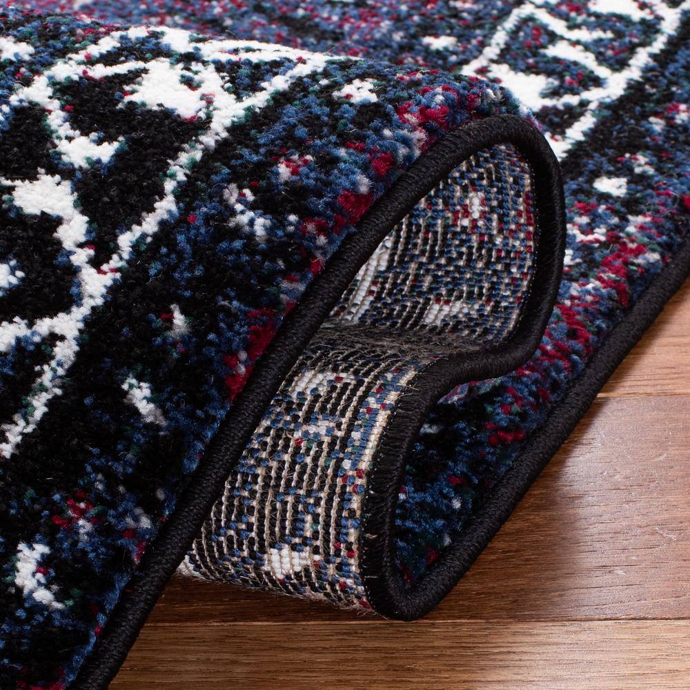Vintage Hamadan Black and Purple Rectangular Synthetic Area Rug