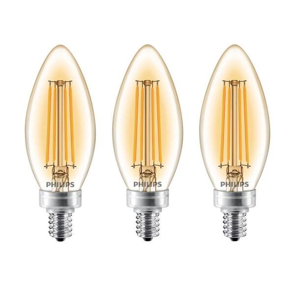 Philips 40-Watt Equivalent B11 Dimmable LED Light Bulb Soft White Clear Classic Glass with Candelabra Base (3-Pack)