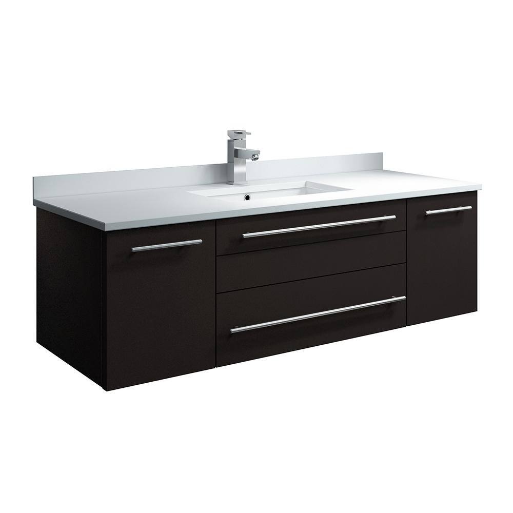 Espresso Solid Wood Wall Mount Vanity with Quartz Top and Ceramic Sink