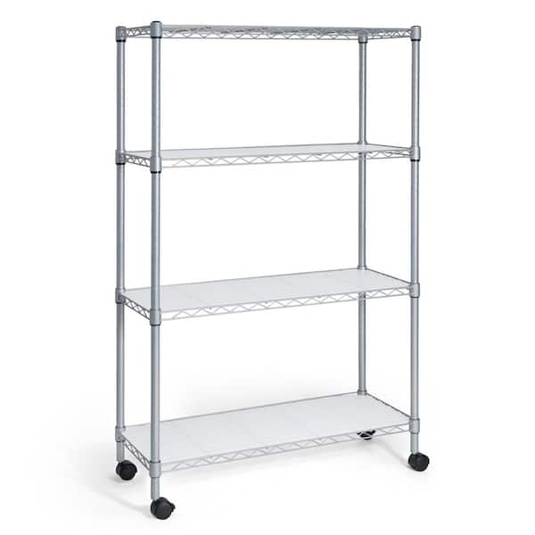 Silver 4-Tier Welded Steel Garage Storage Shelving Unit with Liner and Wheels (36 in. W x 56 in. H x 14 in. D)